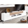 Meubles TV 2 portes 4 tiroirs et 2 niches, couleur blanc et chêne, Gamme Dole