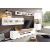 Meubles TV 2 portes 4 tiroirs et 2 niches, couleur blanc et chêne, Gamme Dole