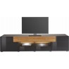 Meuble TV 2 portes 4 tiroirs et 2 niches, couleur gris et chêne, Gamme Dole b