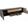 Meuble TV 2 portes 4 tiroirs et 2 niches, couleur gris et chêne, Gamme Dole b