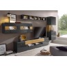 Meuble TV 2 portes 4 tiroirs et 2 niches, couleur gris et chêne, Gamme Dole b