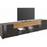 Meuble TV 2 portes 4 tiroirs et 2 niches, couleur gris et chêne, Gamme Dole b
