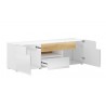 Meubles TV 2 portes 2 tiroirs et 1 niches, couleur blanc et chêne, Gamme Dole