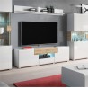 Meubles TV 2 portes 2 tiroirs et 1 niches, couleur blanc et chêne, Gamme Dole