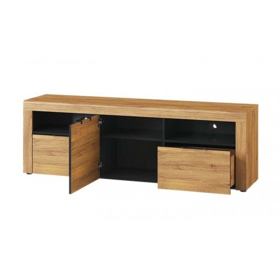 Meuble tv en bois, 2 tiroirs, 2 niches, 1 porte, Gamme naples