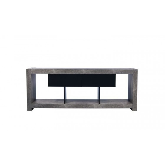 Meuble tv design avec 2 tiroirs, effet béton et noir, Gamme nara
