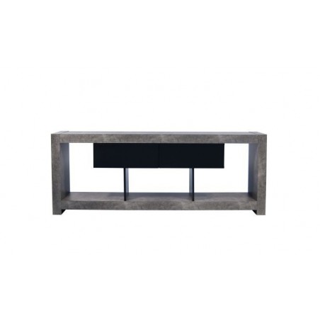 Meuble tv design avec 2 tiroirs, effet béton et noir, Gamme nara