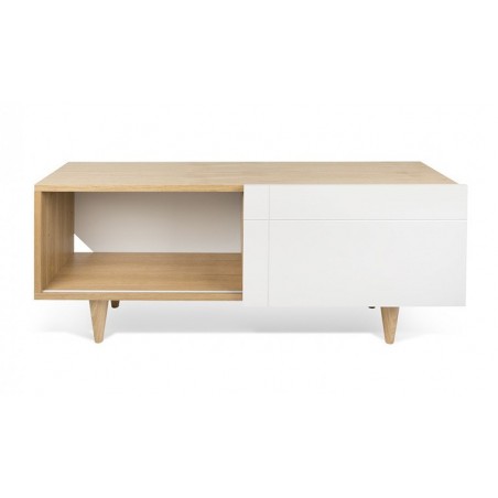 Meuble tv avec porte coulissante, finition blanc et chêne, Gamme cruz