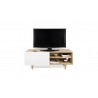 Meuble tv avec porte coulissante, finition blanc et chêne, Gamme cruz