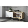 Meuble tv avec porte coulissante, finition blanc et chêne, Gamme cruz