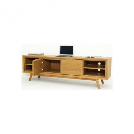 Meuble tv en teck massif 2 portes 4 niches, Gamme fiftees