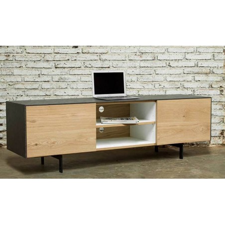 Meuble TV en chêne, 2 niches, 1tiroir, 1 porte, Gamme Turin