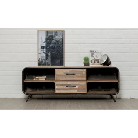 Meuble tv en teck recyclé, 2 tiroirs, 4 niches, Gamme avenue