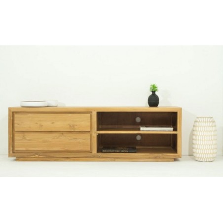 Meuble tv en teck, 2 tiroirs, 2 niches, Gamme colibri