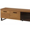 Meubles TV, façade en bois massif, 1 abattant vitré et 2 portes, pied en métal, couleur chêne, Gamme