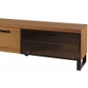 Meubles TV, façade en bois massif, 1 abattant vitré et 2 portes, pied en métal, couleur chêne, Gamme