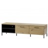 Meuble TV, 2 tiroirs et 2 niches, pieds en métal, couleur chêne artisanal avec éléments noirs mats,