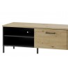 Meuble TV, 2 tiroirs et 2 niches, pieds en métal, couleur chêne artisanal avec éléments noirs mats,
