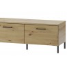 Meuble TV, 2 tiroirs et 2 niches, pieds en métal, couleur chêne artisanal avec éléments noirs mats,