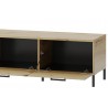 Meuble TV, 2 tiroirs et 2 niches, pieds en métal, couleur chêne artisanal avec éléments noirs mats,