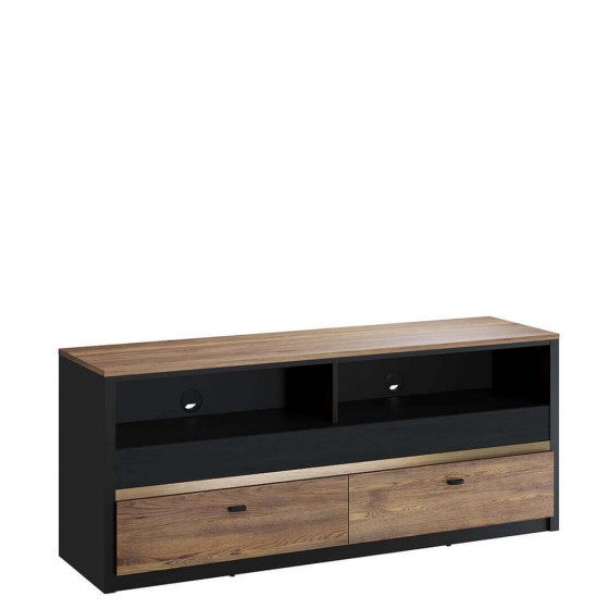 Meubles TV 1 tiroirs et 2 niches, 150 cm, couleur noir et bois, Gamme ARIZONA