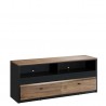 Meubles TV 1 tiroirs et 2 niches, 150 cm, couleur noir et bois, Gamme ARIZONA