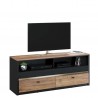 Meubles TV 1 tiroirs et 2 niches, 150 cm, couleur noir et bois, Gamme ARIZONA
