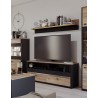Meubles TV 1 tiroirs et 2 niches, 150 cm, couleur noir et bois, Gamme ARIZONA