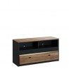 Meubles TV 1 tiroirs et 2 niches, 120 cm, couleur noir et bois, Gamme ARIZONA
