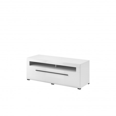 Meubles TV, 160 cm de longueur, 2 niches et 1 tiroir, couleur blanc et noir, Gamme TutaBlanc