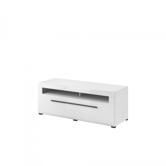 Meubles TV, 140 cm de longueur, 2 niches et 1 tiroir, couleur blanc et noir, Gamme TutaBlanc