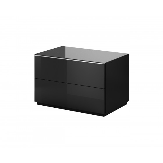 Meubles TV, 80 cm de longeur, 2 tiroirs, couleur verre noir / noir, Gamme LioNoir