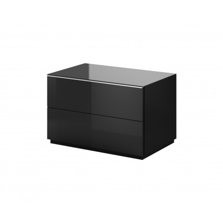 Meubles TV, 80 cm de longeur, 2 tiroirs, couleur verre noir / noir, Gamme LioNoir
