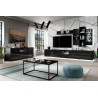 Meubles TV, 180 cm de longeur, 5 tiroirs et 1 niche, couleur verre noir / noir, Gamme LioNoir