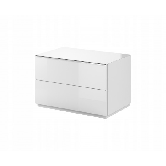 Meubles TV, 80 cm de longeur, 2 tiroirs, couleur verre blanc / blanc, Gamme LioBlanc