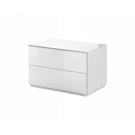 Meubles TV, 80 cm de longeur, 2 tiroirs, couleur verre blanc / blanc, Gamme LioBlanc