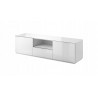 Meubles TV, 180 cm de longeur, 5 tiroirs et 1 niche, couleur verre blanc / blanc, Gamme LioBlanc