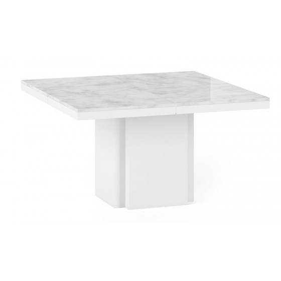 Table à manger design 130x130 cm, plateau en marbe, finition blanc, Gamme dusk