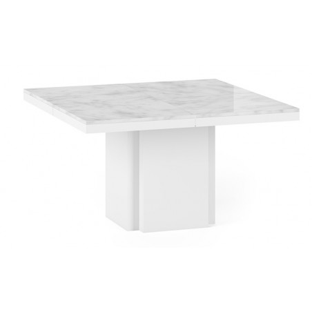 Table à manger design 130x130 cm, plateau en marbe, finition blanc, Gamme dusk