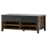Table basse 107 cm de longueur, 1 tiroir 4 niches, couleur noir et bois, Gamme Buffo