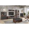 Table basse 107 cm de longueur, 1 tiroir 4 niches, couleur noir et bois, Gamme Buffo