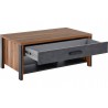 Table basse 107 cm de longueur, 1 tiroir 4 niches, couleur bois et tiroir noir, Gamme BuffoB