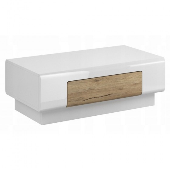 Table basse 110 cm de longueur, couleur blanc et chêne, Gamme Dole