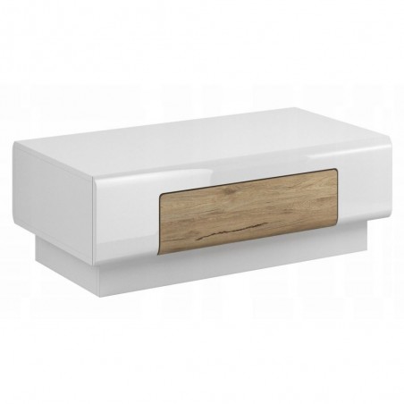 Table basse 110 cm de longueur, couleur blanc et chêne, Gamme Dole