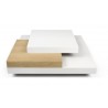 Table basse design carré 90x90, blanc et chêne, Gamme slate