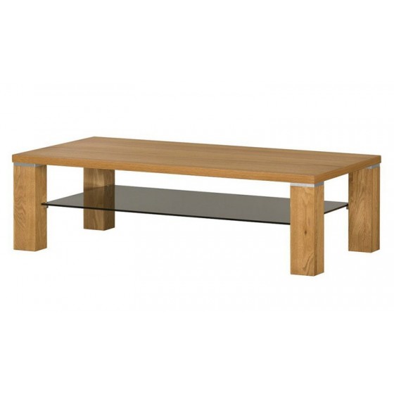 Table basse en chêne, double plateau en verre, rectangle, Gamme tolede