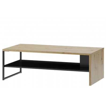 Table basse, 120 cm de longueur, pied en métal, couleur chêne artisanal avec éléments noirs mats, Ga