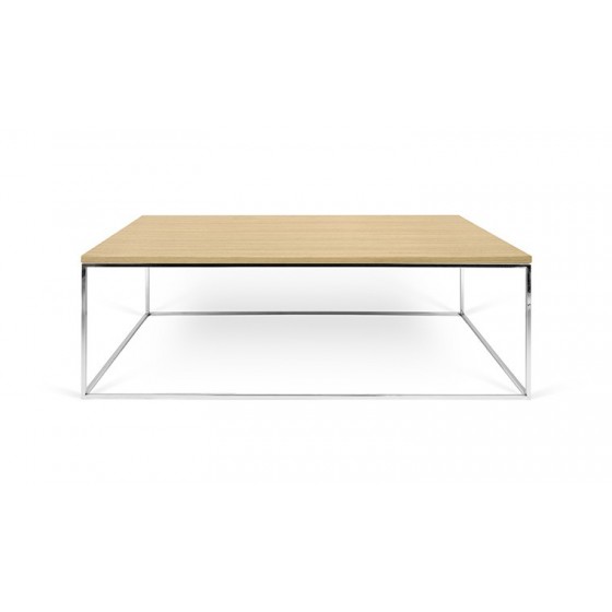 Table basse rectangulaire 120x75, chêne et chrome, Gamme gleam