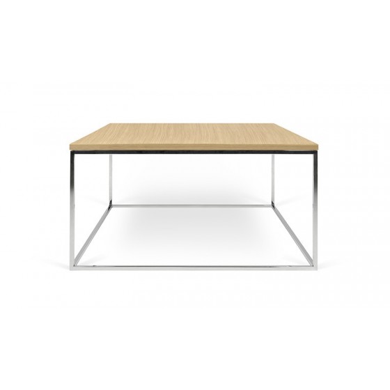 Table basse carré 75x75, chêne et chrome, Gamme gleam