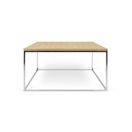 Table basse carré 75x75, chêne et chrome, Gamme gleam